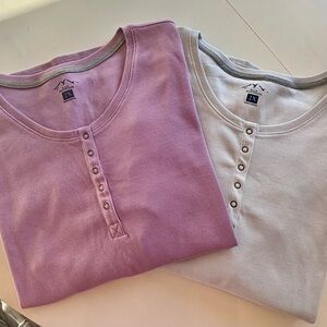 Blue Mountain Women's Long Sleeve Henley Tops - Purple and White